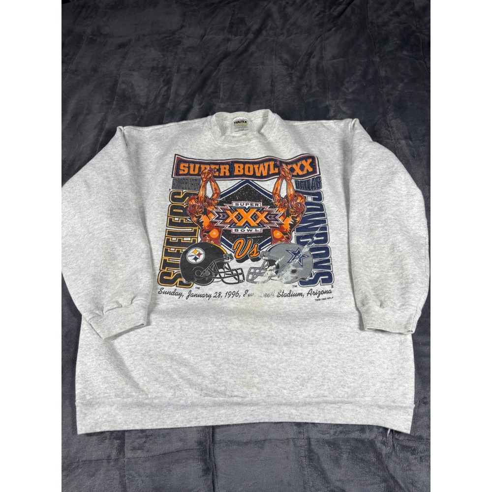 Vintage 1996 Super Bowl XXX Tultex Sweatshirt Mens XL Steelers vs Cowboys Gray - Picture 1 of 12